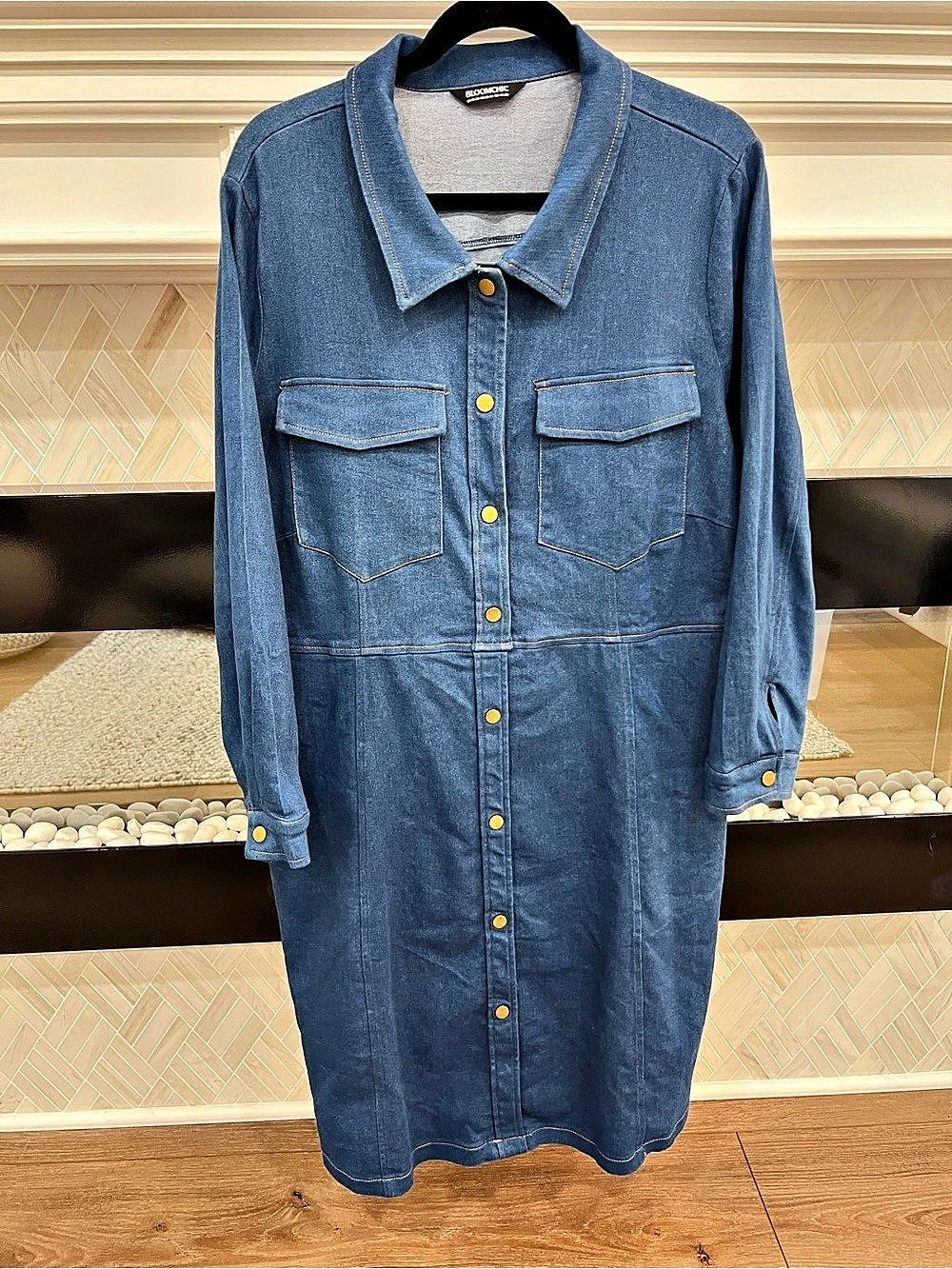 BloomChic Blue Denim Shirt Dress with Snap Front & Pockets Size 18/20